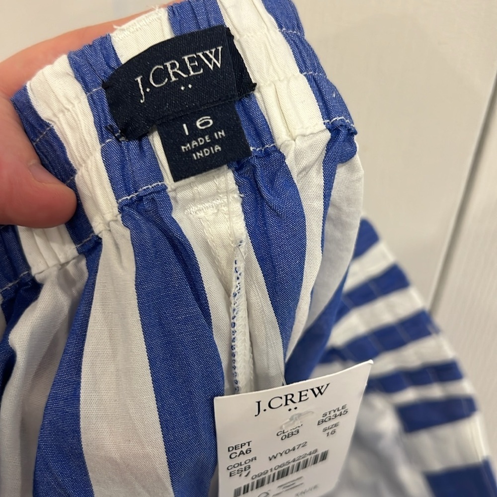 J. Crew Factory Striped Cotton-blend Poplin Tie-waist Shorts Blue White Size 16 - Picture 5 of 6